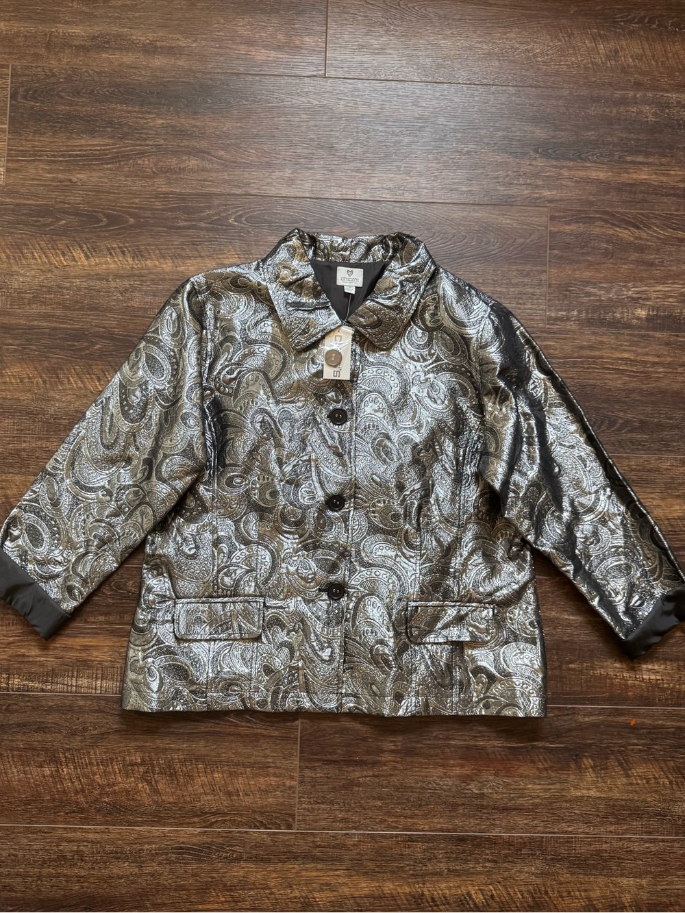 Chico’s NWT Size 3 XL 16/18 Metallic Paisley Brocade Blazer Jacket